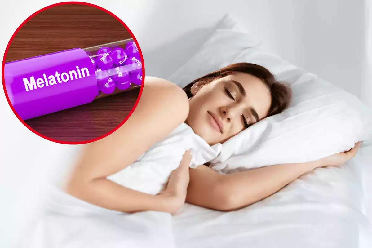 Montaje de una mujer durmiendo con melatonina